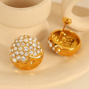 1 Pair Luxurious Series Retro Geometric Stainless Steel  Gold Color Rhinestone Women's Stud Earrings h5 